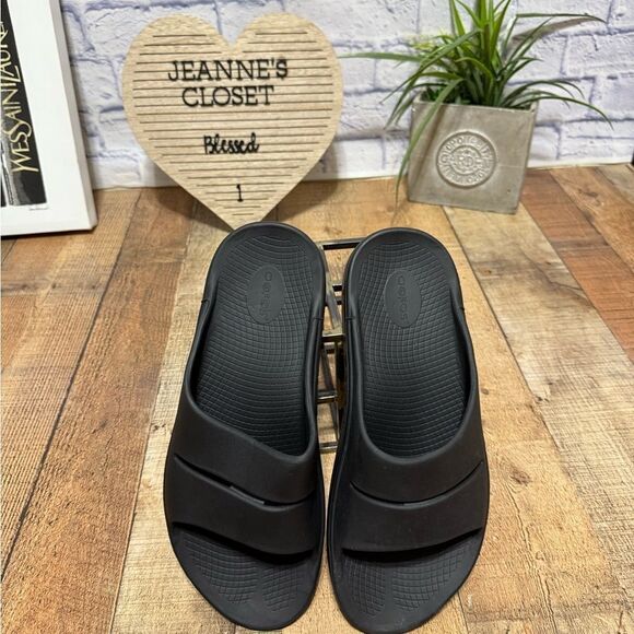 Oofos Ooahh Sandals Mens 12 Women’s 14 Black Slide Recovery Sport Slip On Shoes‎ main image 5